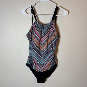 Jantzen One Piece Swimsuit Multicolor‎ Geometric Print Tummy Control Size 8